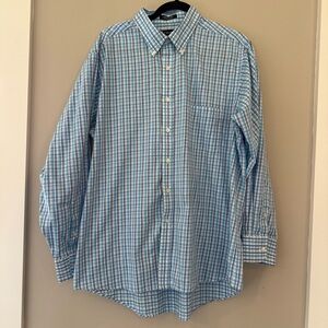 Chaps Classic Fit Twill Shirt Button Down Blue Mens Size 17-17 1/2 Wrinkle Free‎